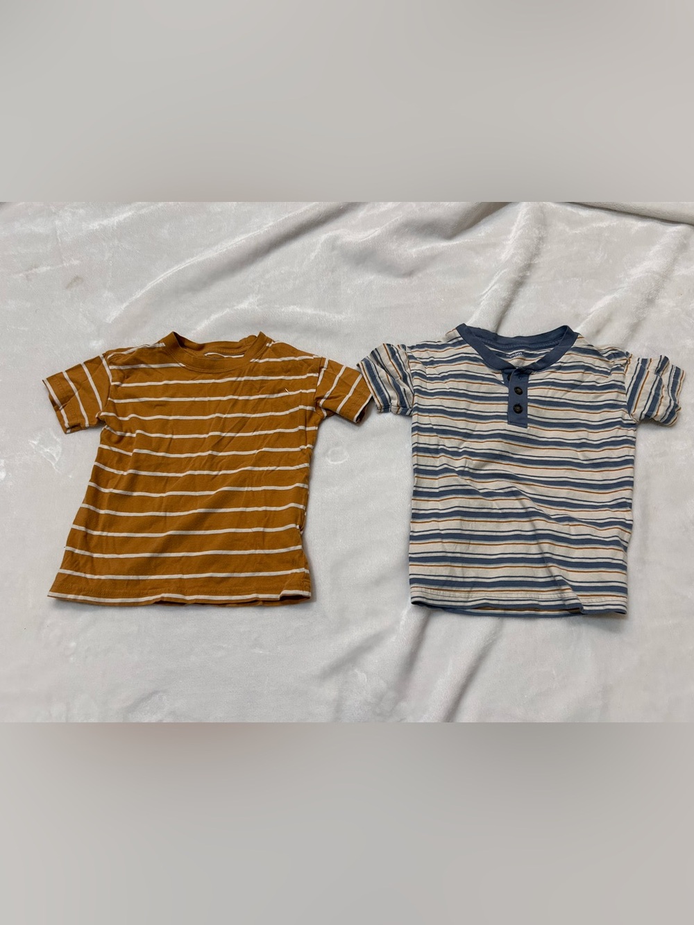 Kids Short-Sleeve Striped Tee - Mustard and Blue EUC